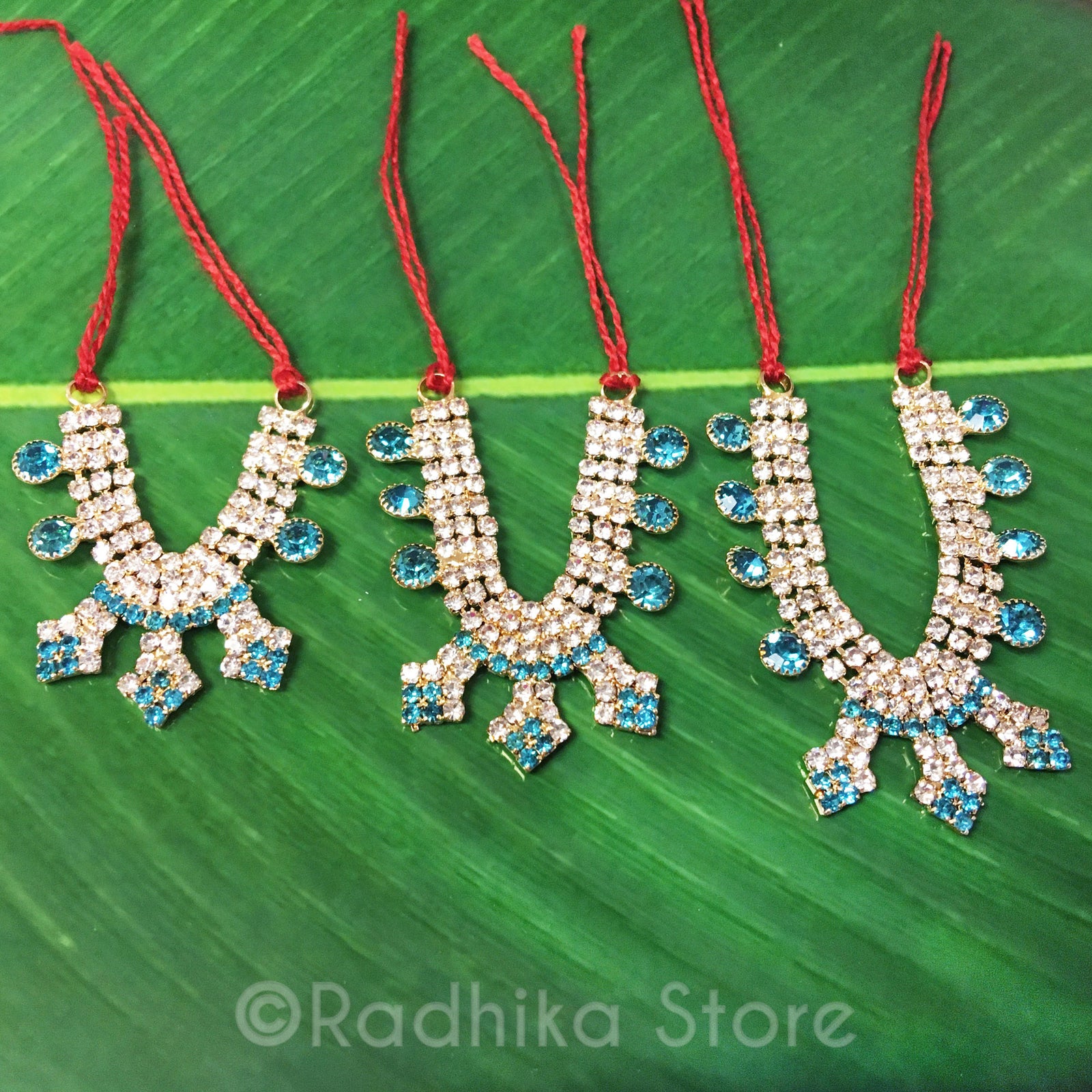Docks of Kusum Sarovar Teal Blue Rhinestone - Deity Necklace