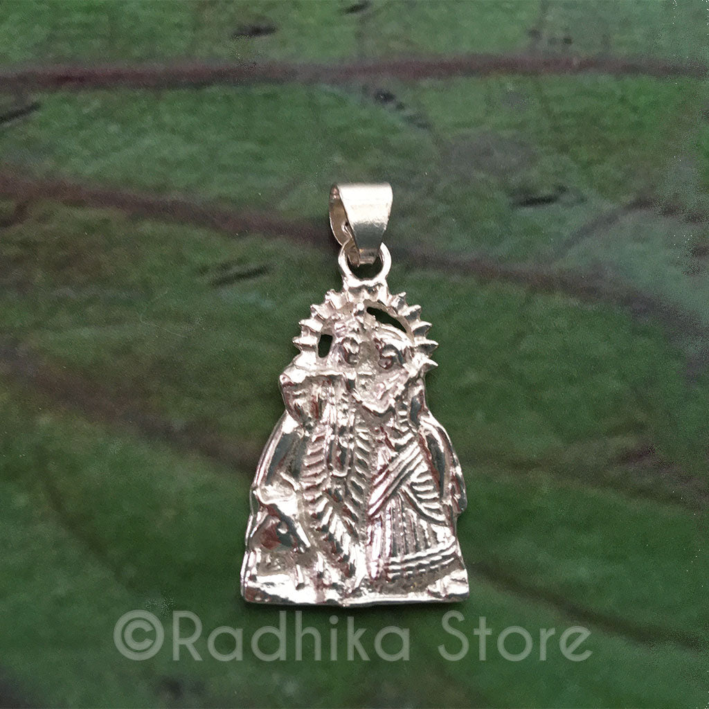Effulgent Radha Krishna Silver Pendant