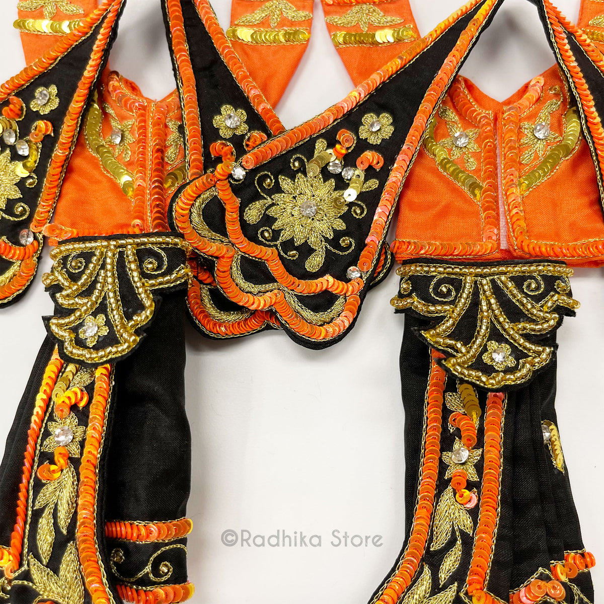 Aratik Dancing Candles - All Silk - Black-Orange-Gold - Gaura Nitai Deity Outfit