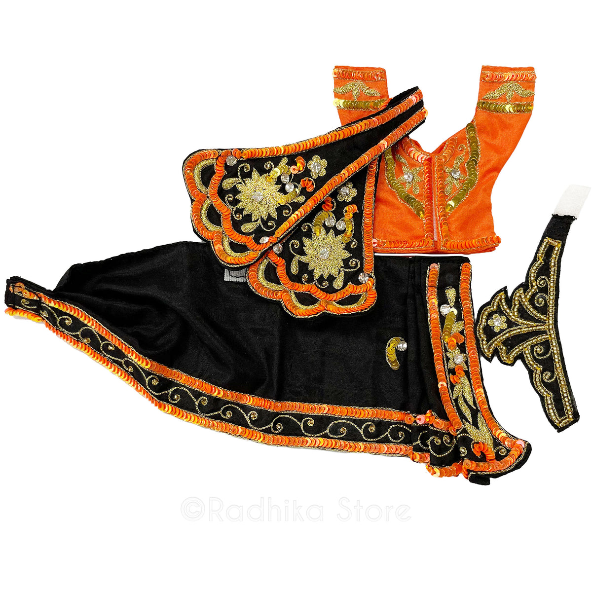 Aratik Dancing Candles - All Silk - Black-Orange-Gold - Gaura Nitai Deity Outfit