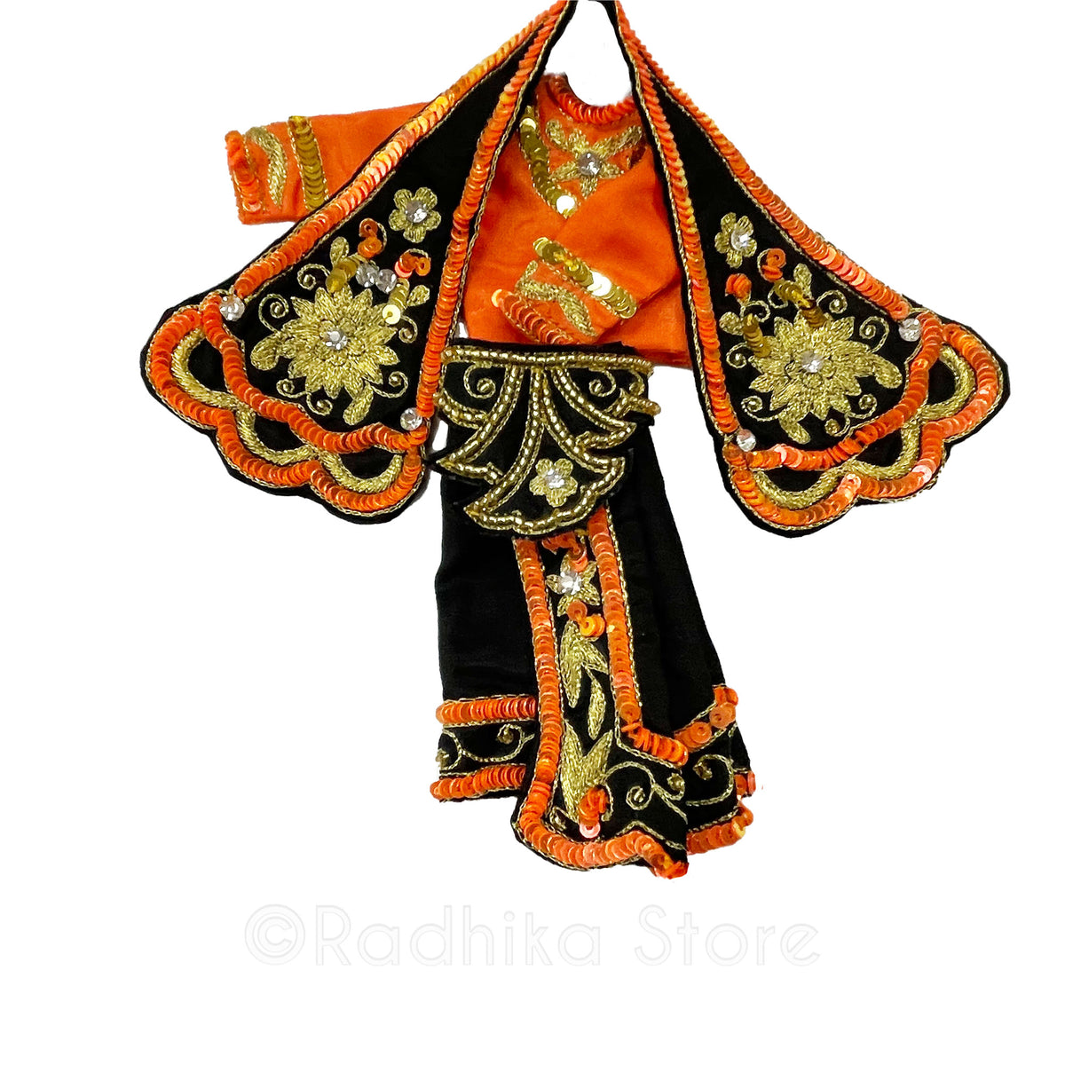 Kartik Dancing Candles - All Silk - Black-Orange-Gold - Radha Krishna Deity Outfit