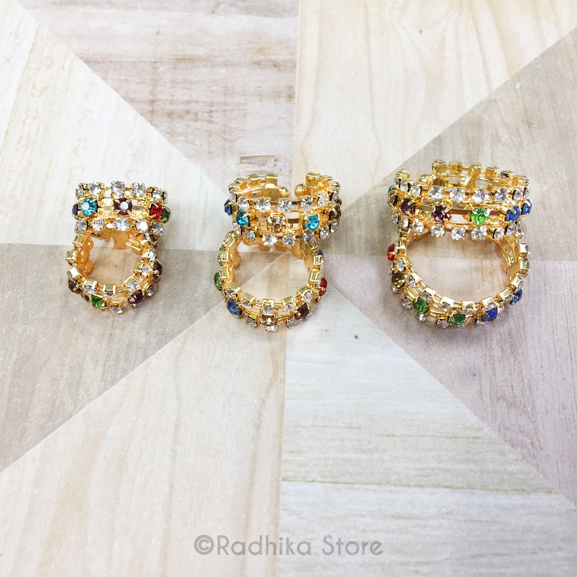 Fancy Multi Color Rhinestone - Deity Bangles Set - S-M-L