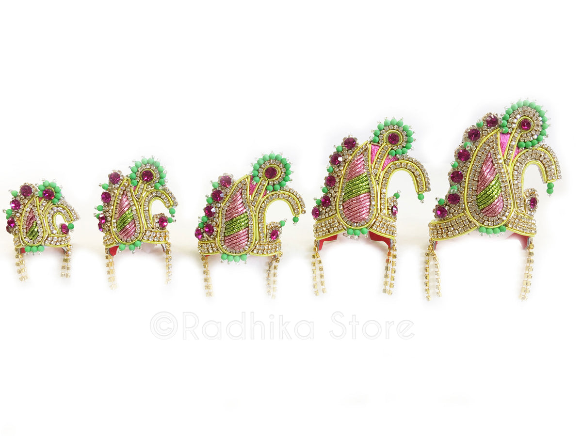 Vrinda Kund - Swan Crown and Necklace Set- Pink and Green Colors
