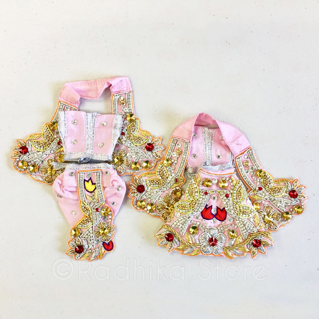 Vrindavan Parrot- Baby Pink Silky Satin- Radha Krishna Deity Outfit