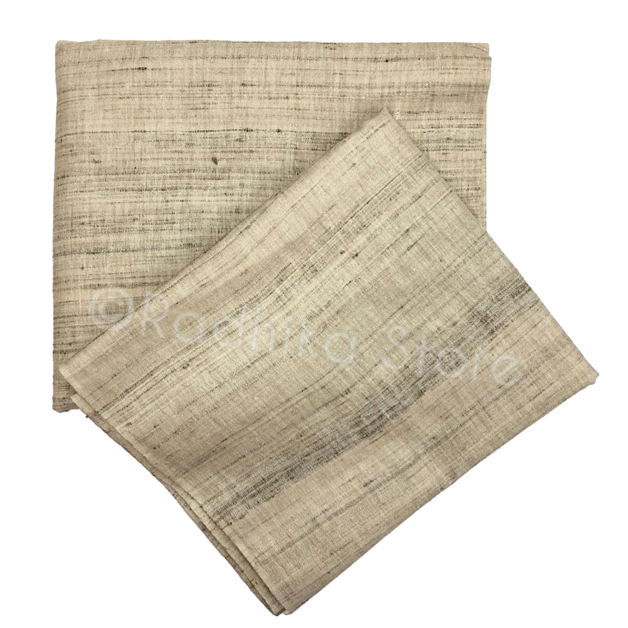 Raw Silk Dhoti and Chadar - Beige Tweed