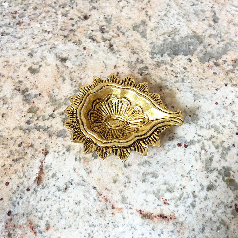 Festival Flower Petal Flower - Brass Ghee Lamp Diya - 3&quot;inches Long