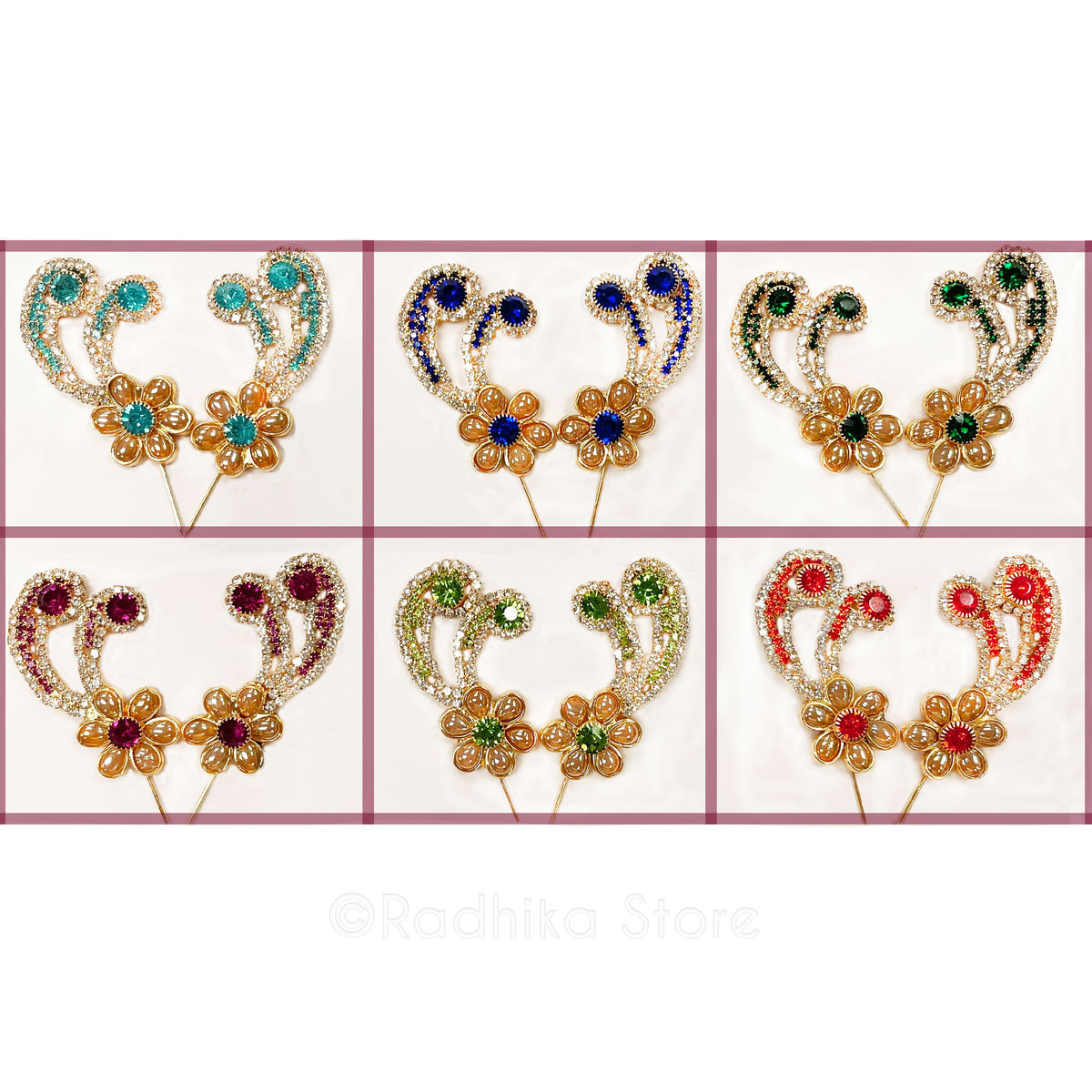 Vrindavan Flower Swirls- Rhinestone Deity Turban Pins-Choose Color