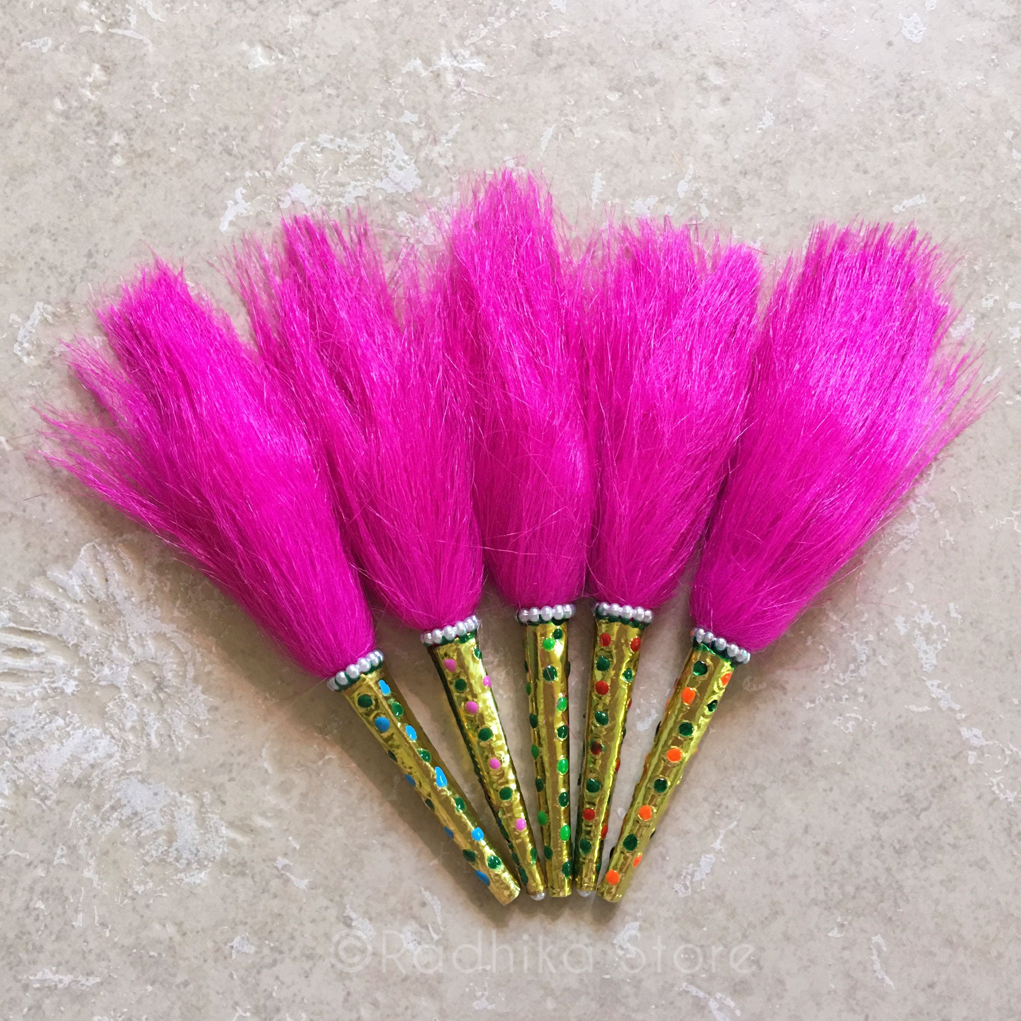 Bright Fuchsia Color Deity Chamaras - Choose Handle Color