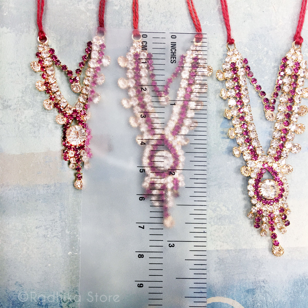 Krishna Prema - Fuchsia - Multi Strand - Rhinestone Deity Necklace