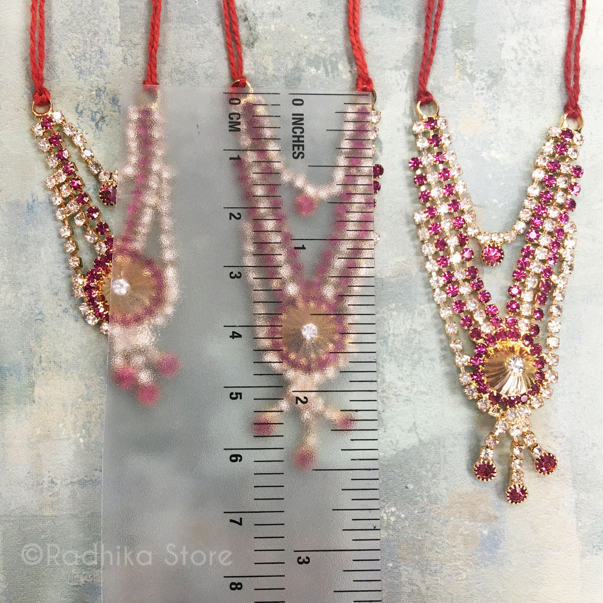 Temple Dome - Fuchsia - Multi Strand - Rhinestone Deity Necklace