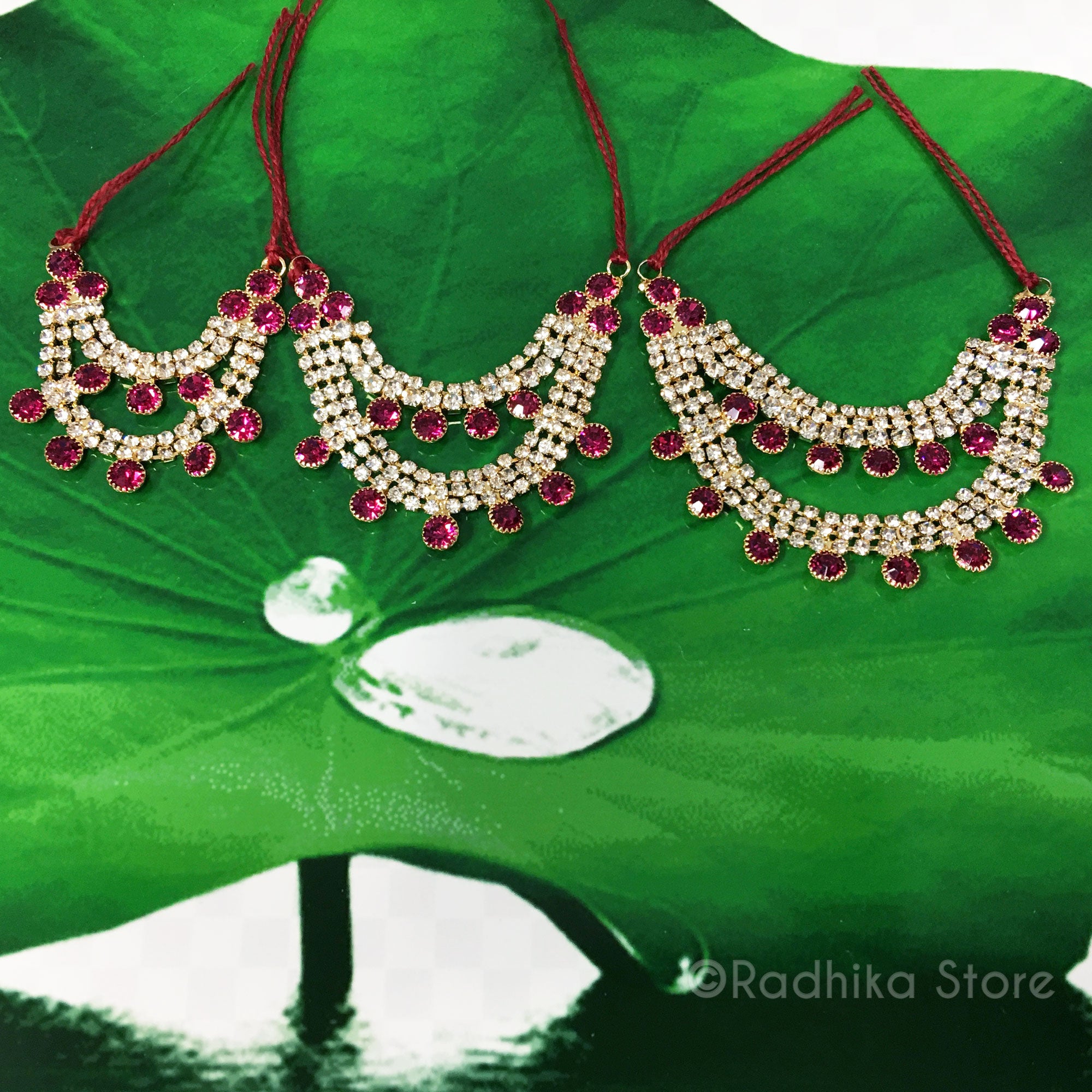 Fuchsia Color Lotus Drops - Rhinestone Deity Necklace