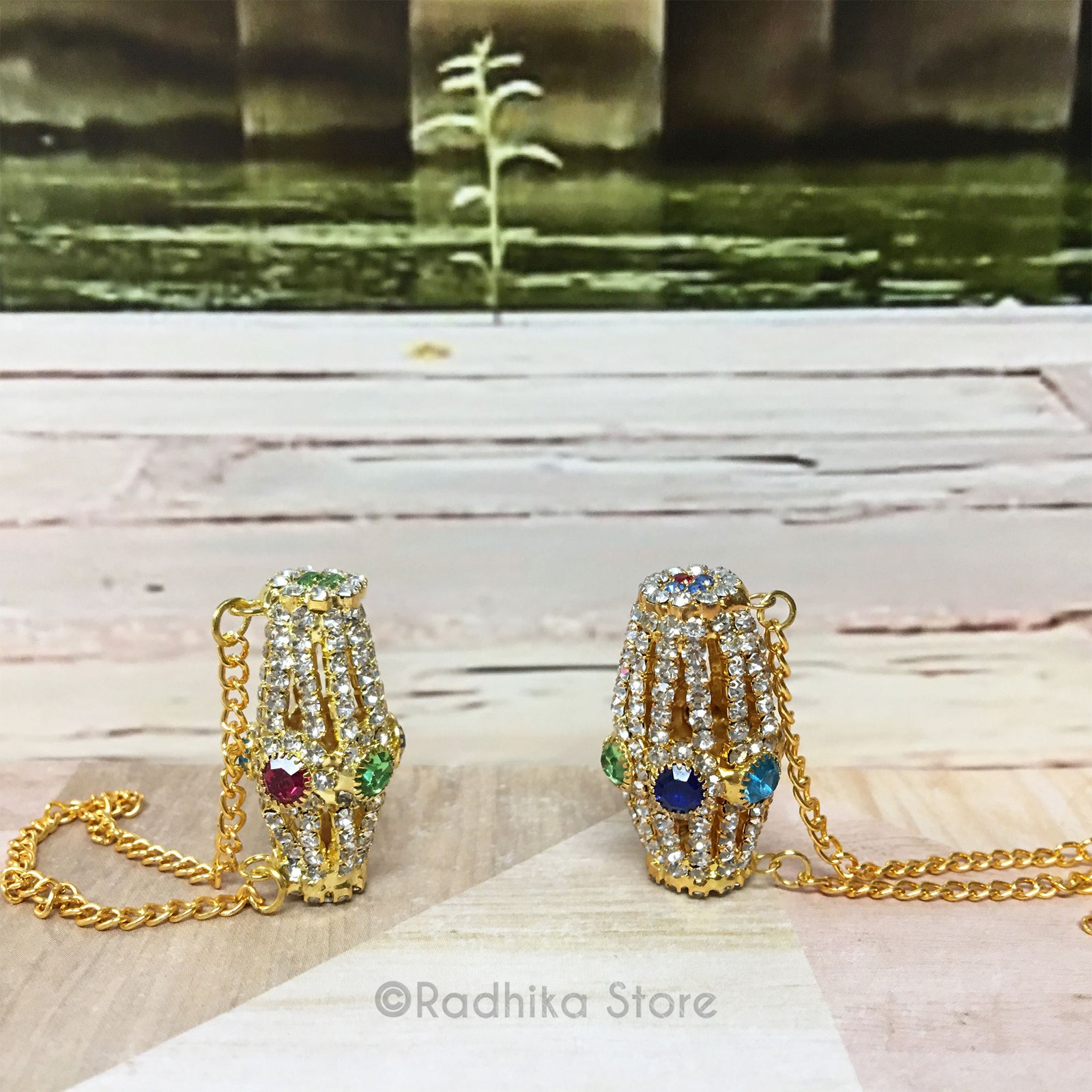 Deity Mridanga - Clear Rhinestones And Multi Color Crystals