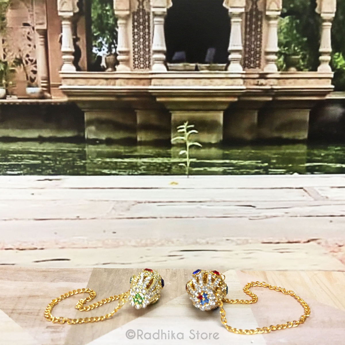 Deity Mridanga - Clear Rhinestones And Multi Color Crystals