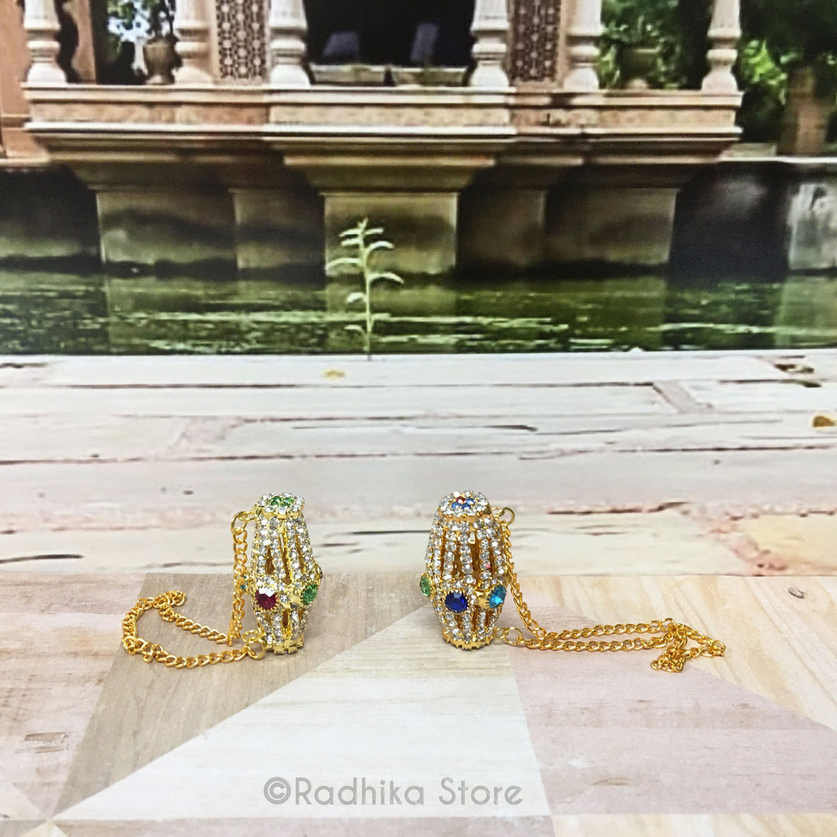 Deity Mridanga - Clear Rhinestones And Multi Color Crystals