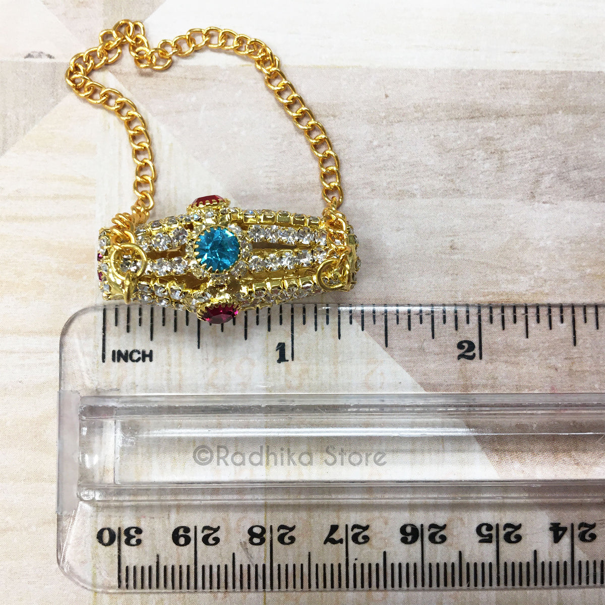 Deity Mridanga - Clear Rhinestones And Multi Color Crystals