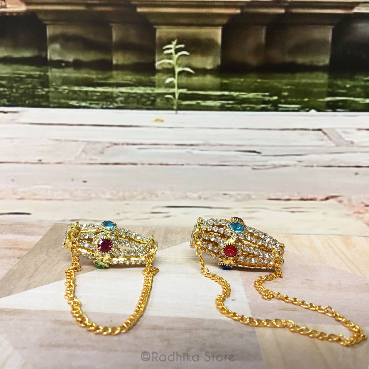 Deity Mridanga - Clear Rhinestones And Multi Color Crystals