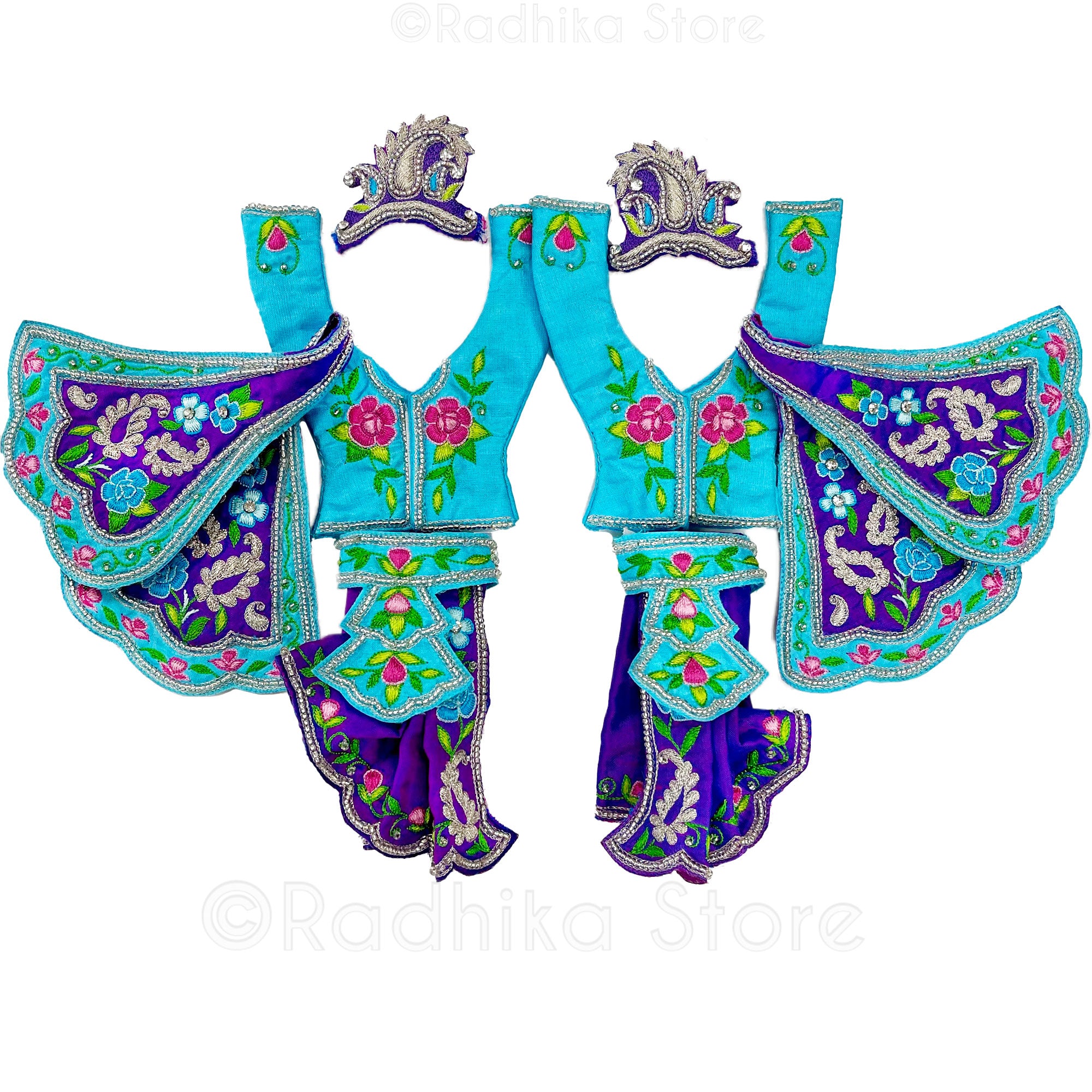 Yamuna River - Silk - Purple and Teal - Gaura Nitai Deity Outfit