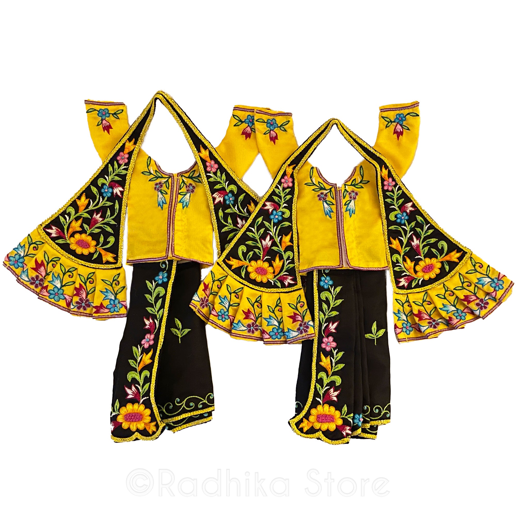 Moon Light Kirtan Dancing - All Silk - Black And Marigold Yellow Multi Color - Gaura Nitai Deity Outfit