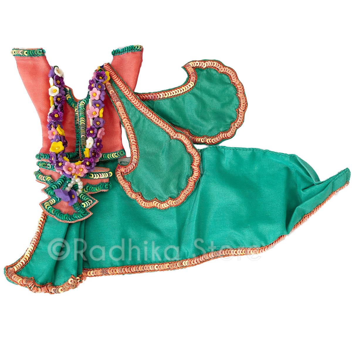 Kusam Sarovara - Peach and Teal Green - Gaura Nitai Deity Outfit- With Belt