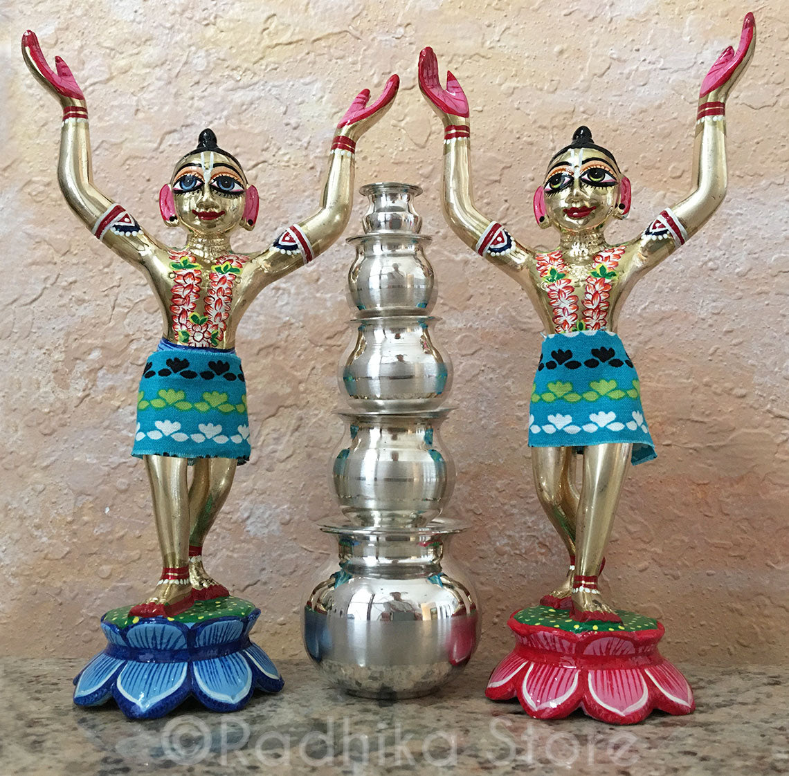 Miniature Silver Deity Pots- With Stripe