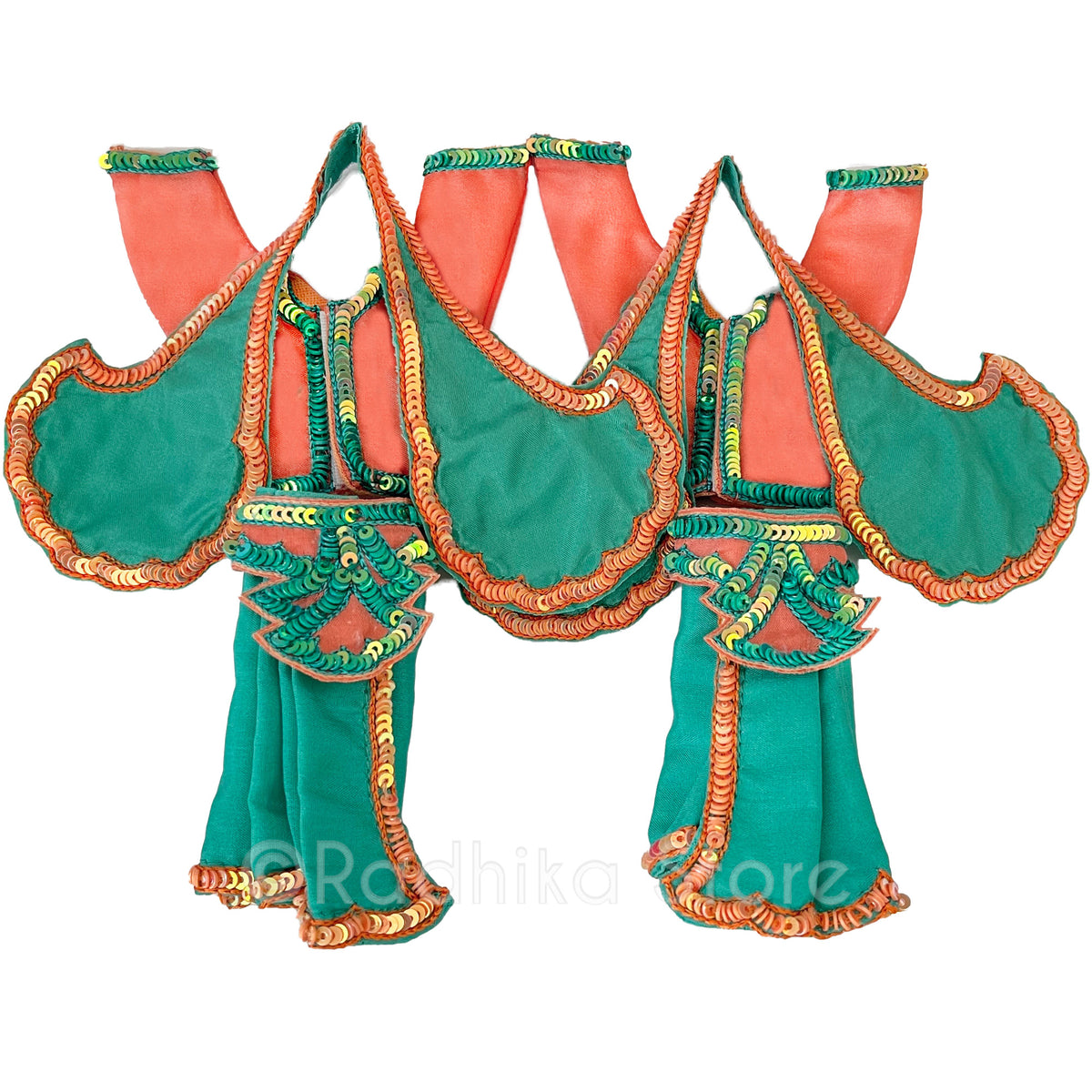 Kusam Sarovara - Peach and Teal Green - Gaura Nitai Deity Outfit- With Belt