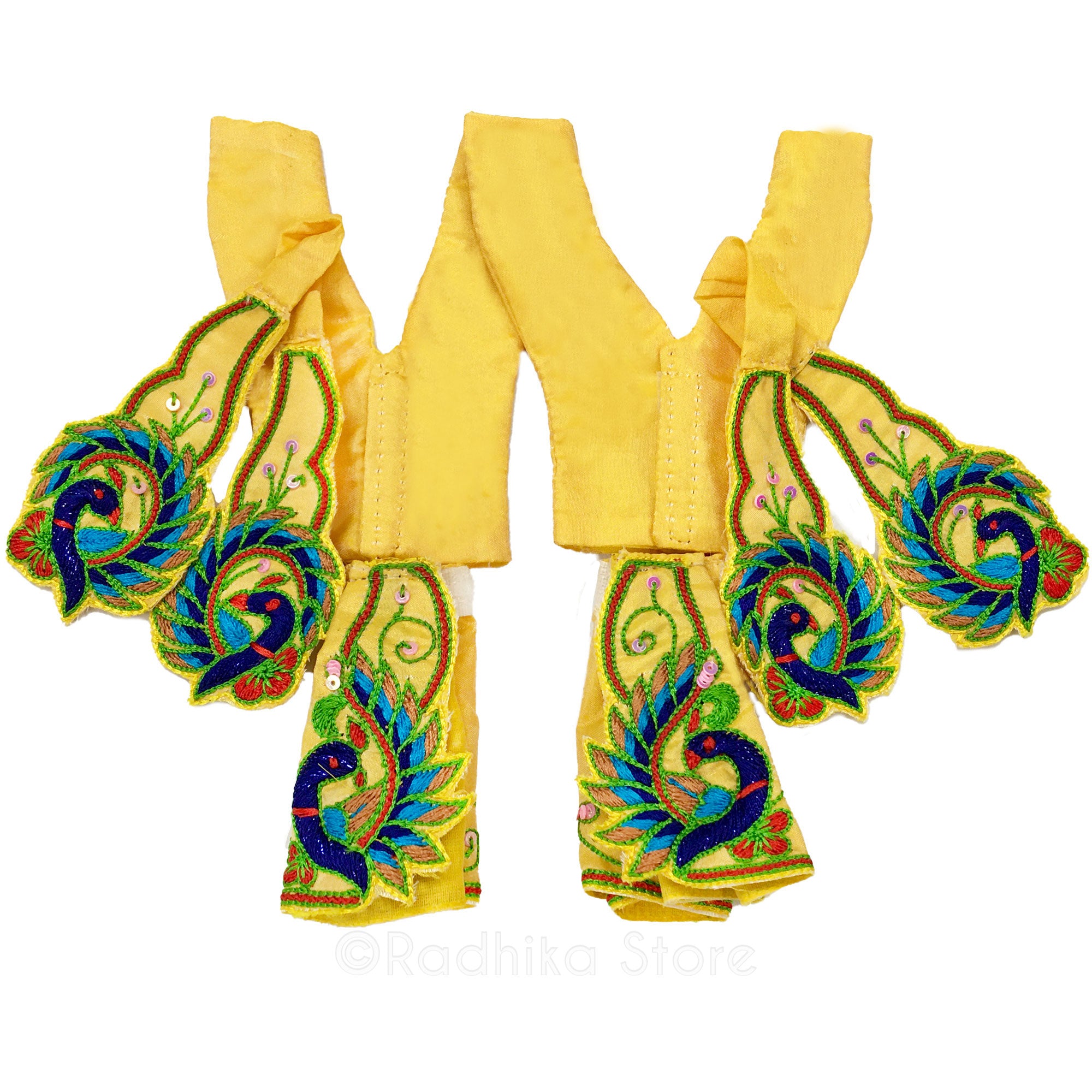 Gauranga's Dancing Peacocks - Yellow Soft Satin - Gaura Nitai Deity Outfit