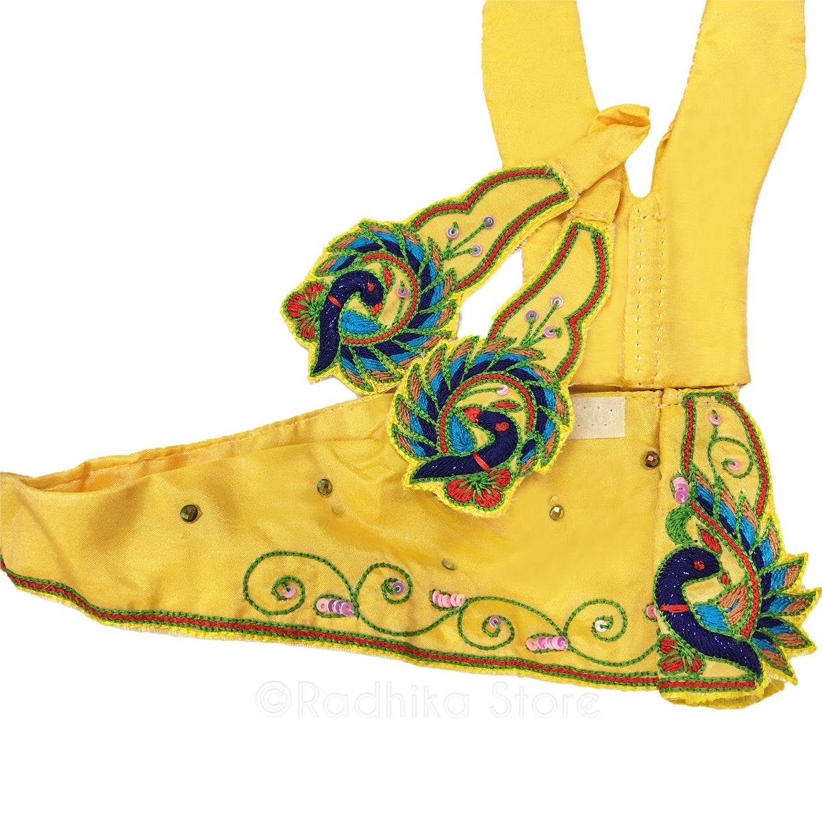 Gauranga&#39;s Dancing Peacocks - Yellow Soft Satin - Gaura Nitai Deity Outfit