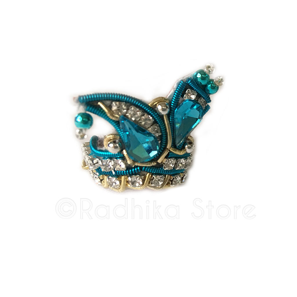 Teal Blue - Crystal Silver and Gold - Chandrika Fan Crown