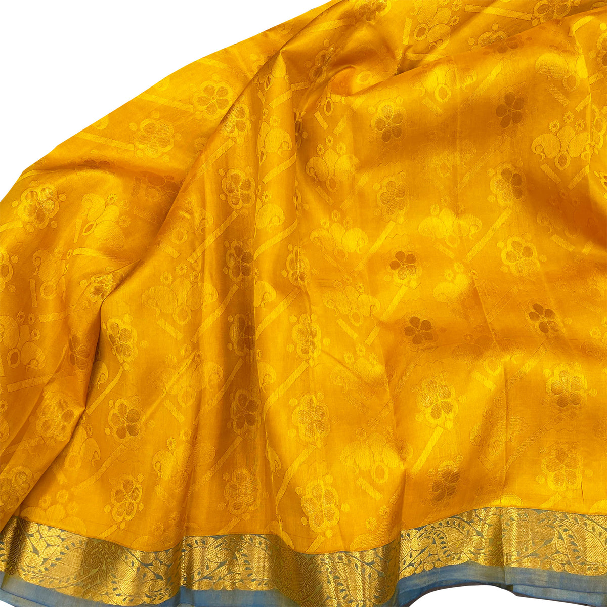 Divine Elegance- Radha Gold Krishna Blue - High Quality Silk Saree