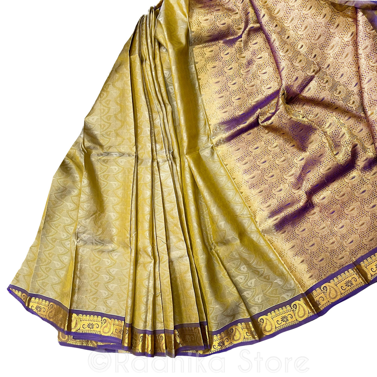 Golden Hearts  Deep Purple and Gold Jari  - High Quality Silk Saree