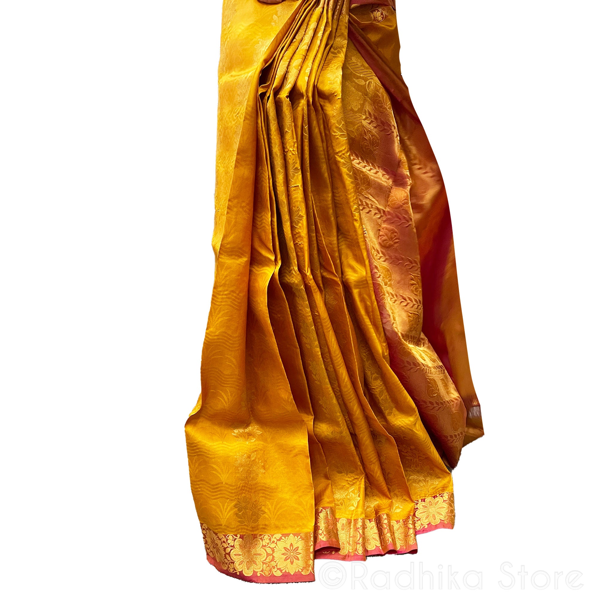Golden Kunj-Stunning Gold and Dark Pink With Gold Jari - High Quality Silk Saree