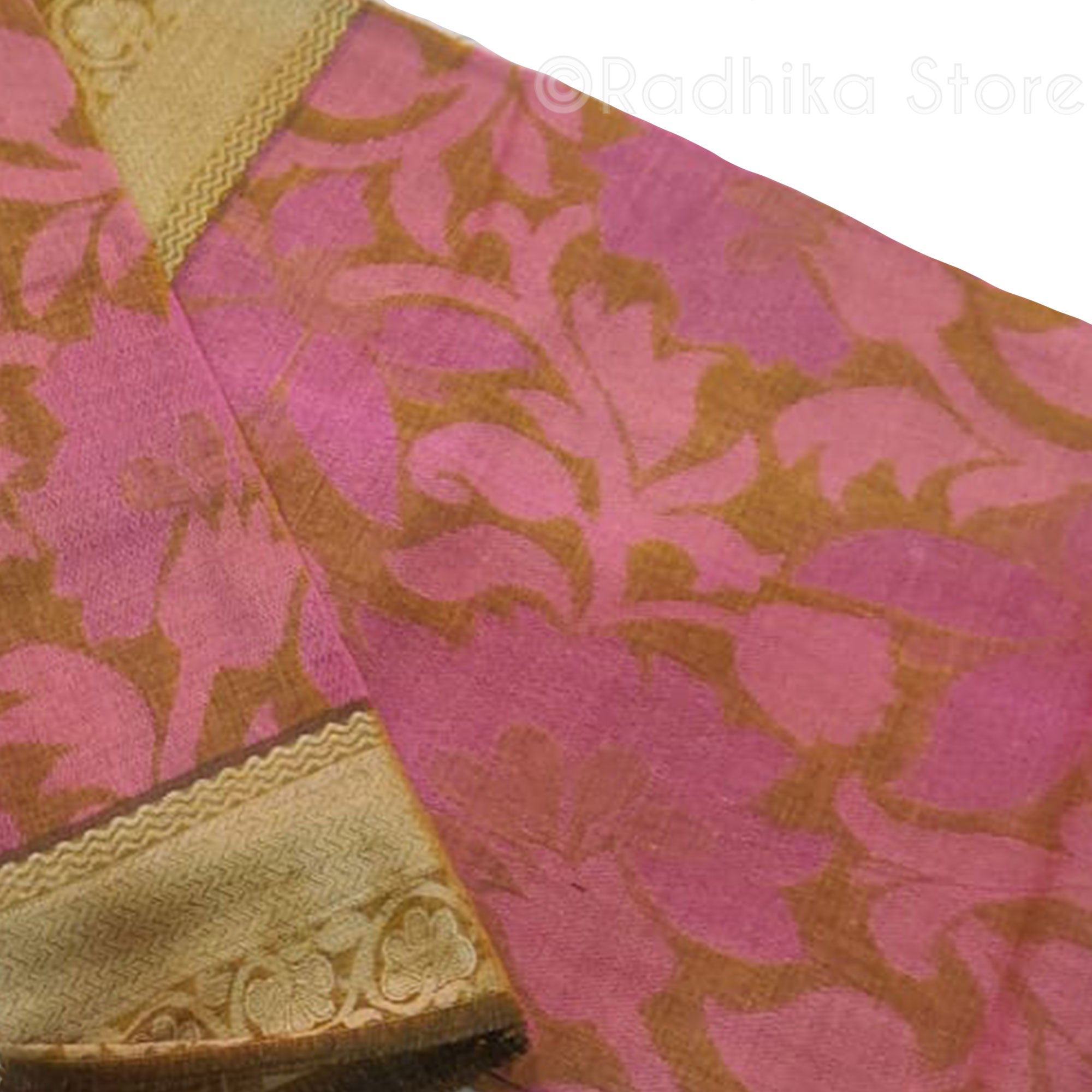 Divine Earthy Pink Flower Vines - With Muted Golden Sand- Cotton Raw Silk Saree