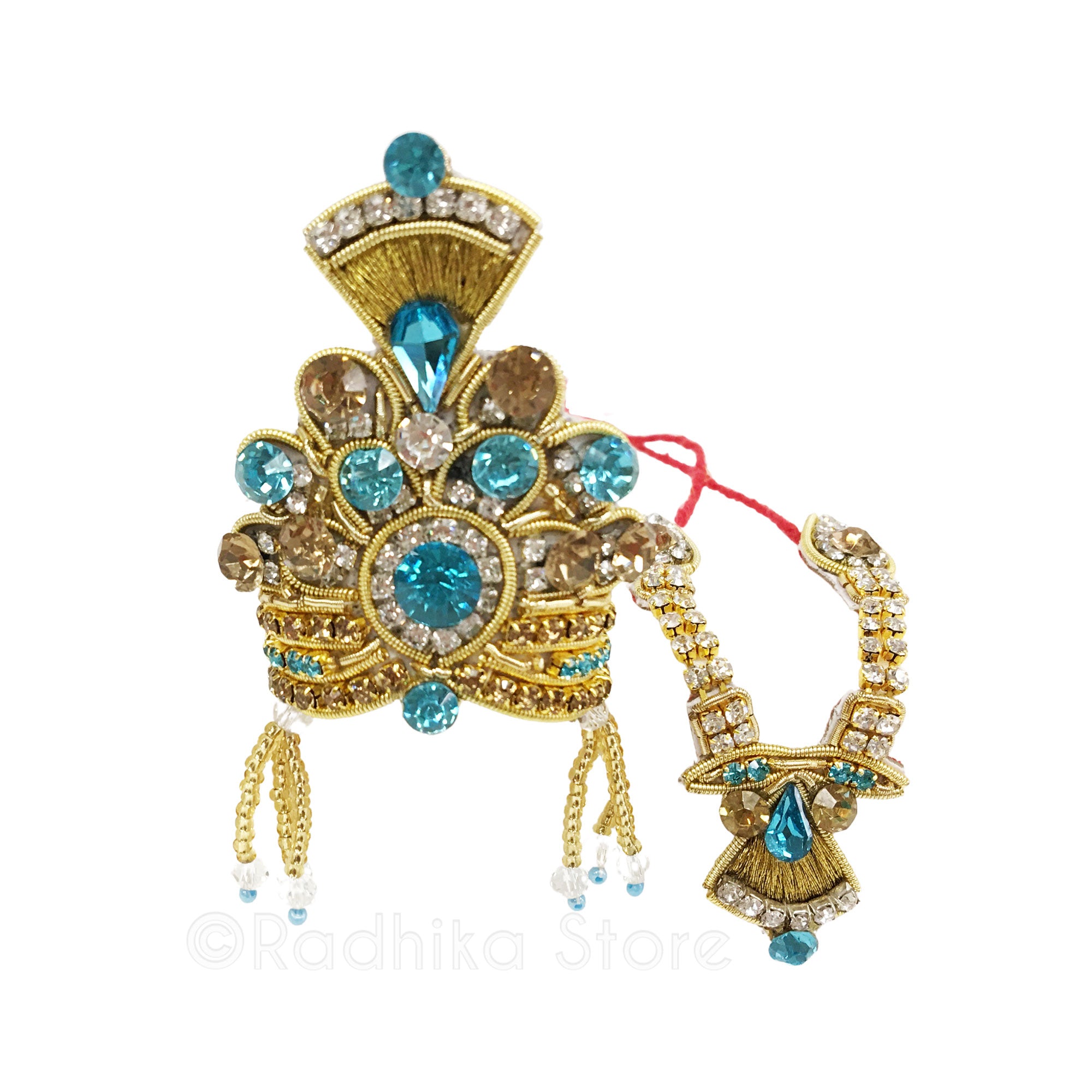 Golden Peacock Feather in Yamuna - Deity Crown and Necklace Set