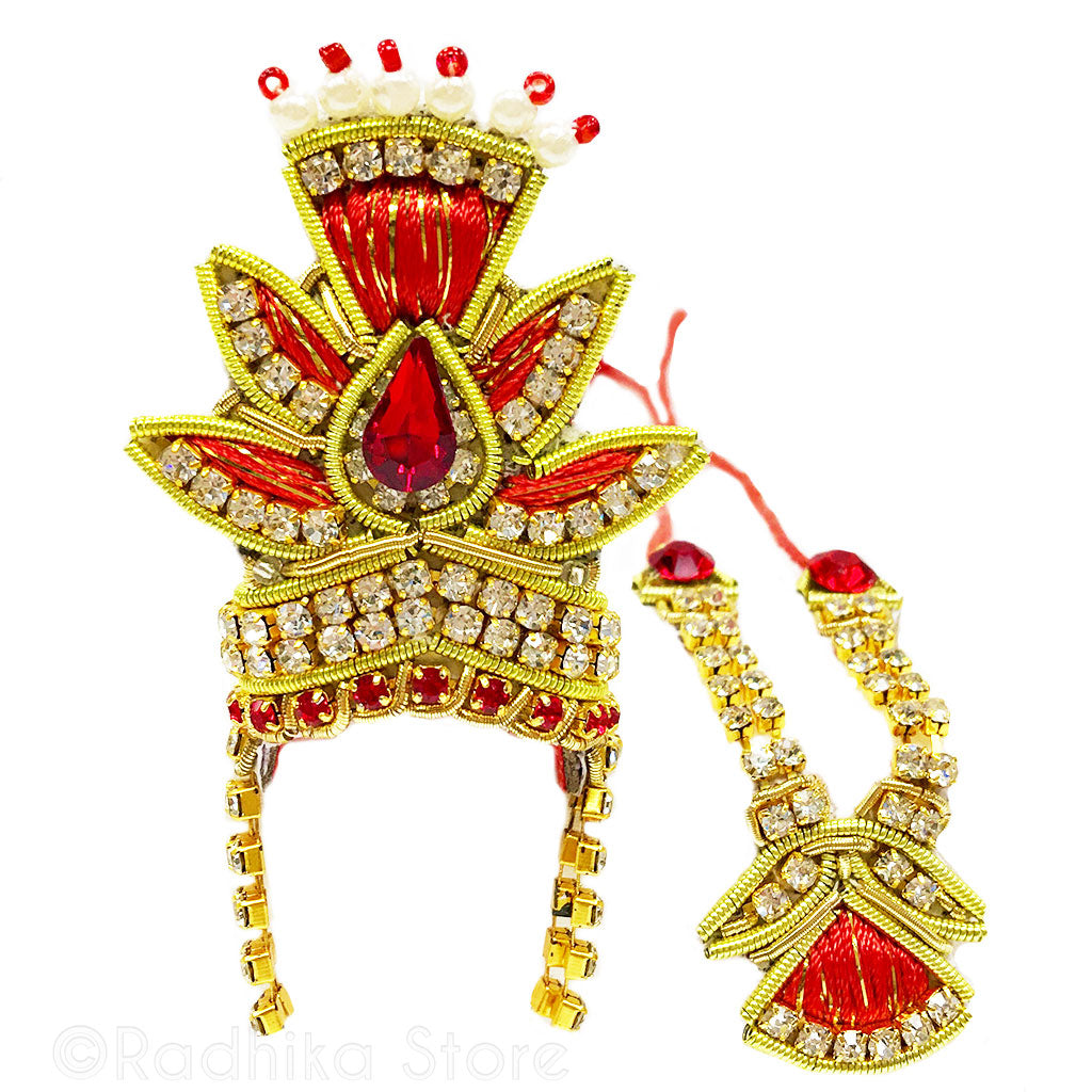 Golden Saffron Leaf- Deity Crown and  Necklace Set
