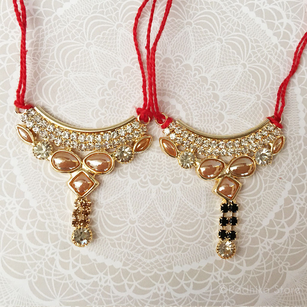 Golden Pearl Diamond Rhinestone Deity Necklace With Pendant - Gold or Black