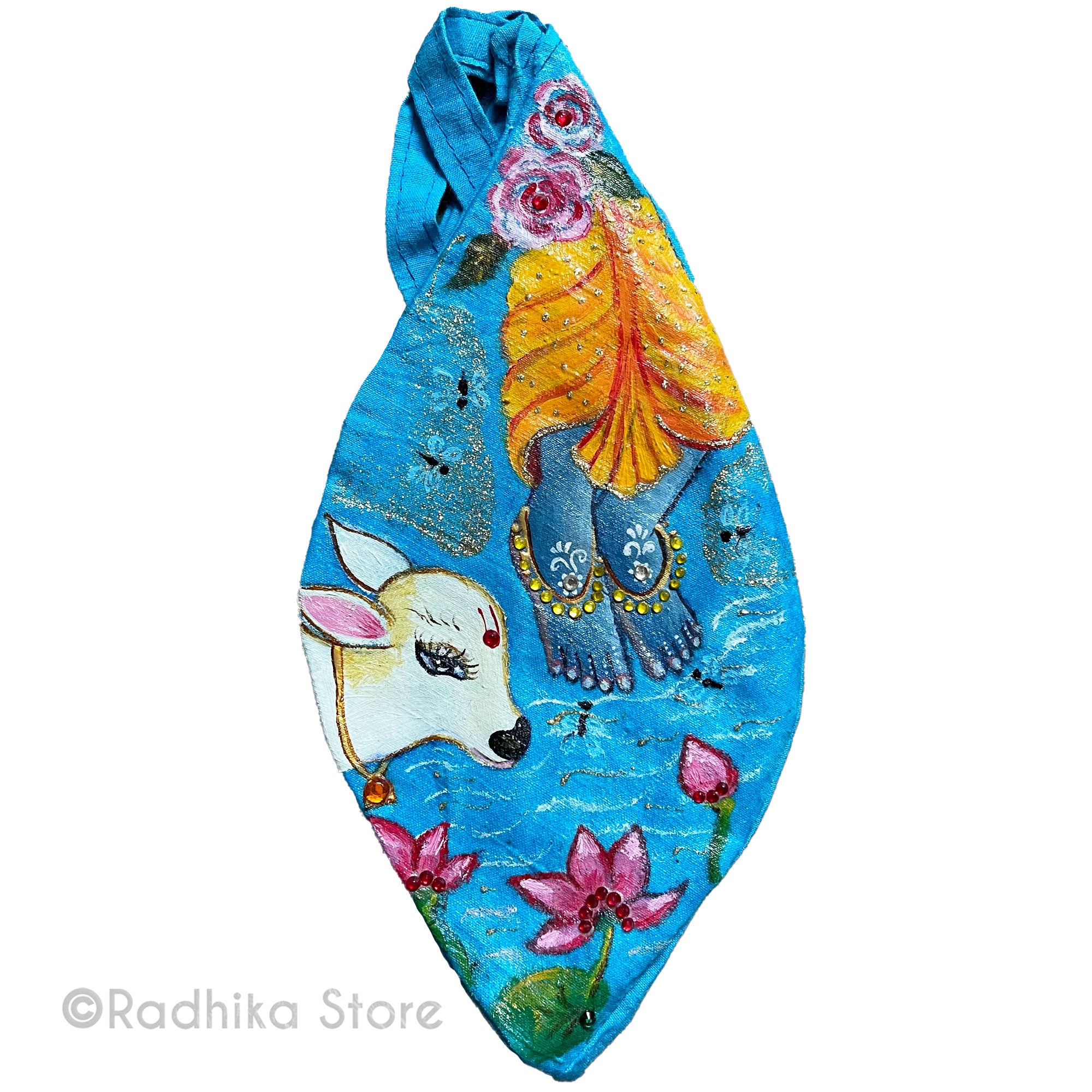 Gopalas Lotus Feet in Yamnua - Hand Painted and Jeweled - Bead Bag