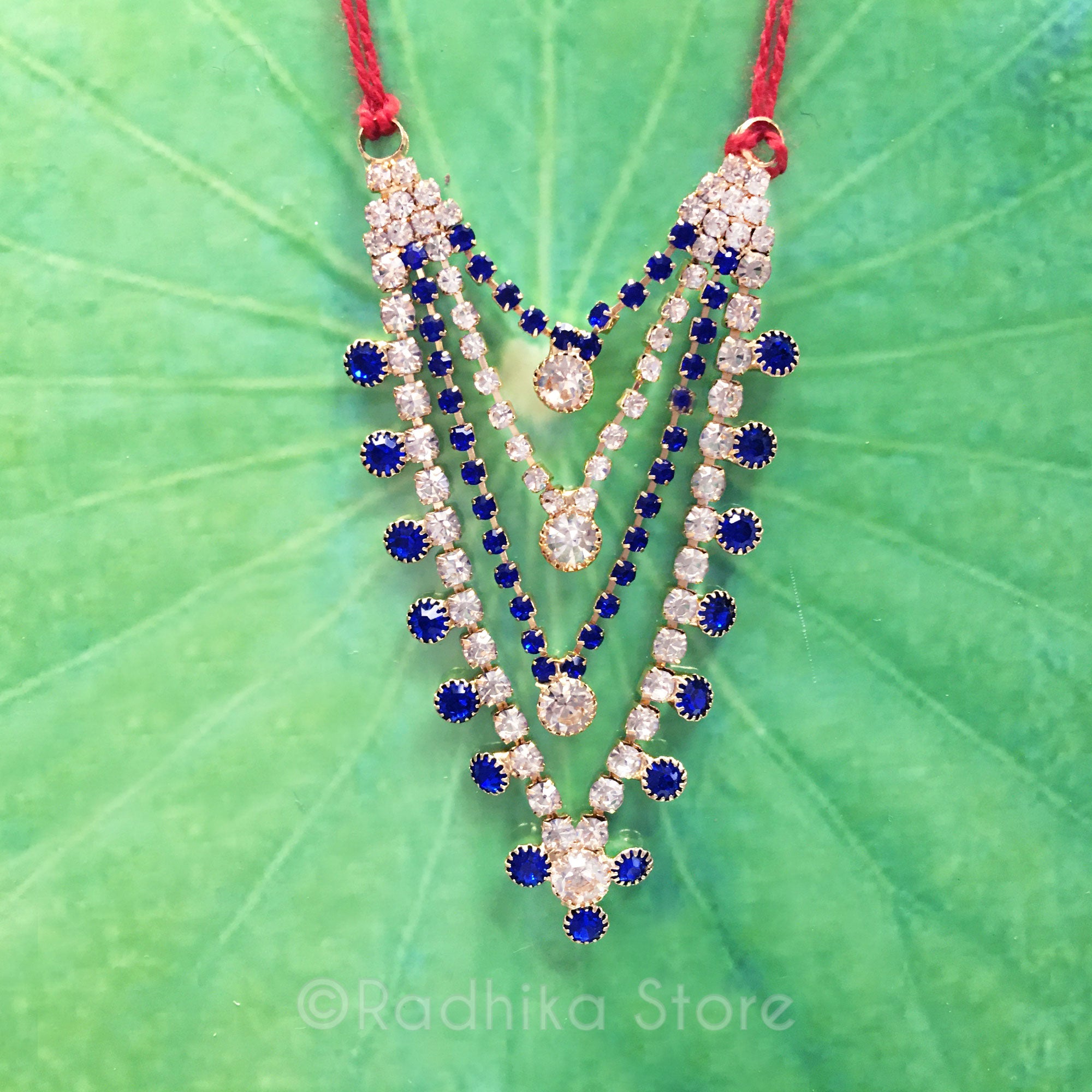 Krishna Dots - Sapphire Blue - Multi Strand - Rhinestone Deity Necklace