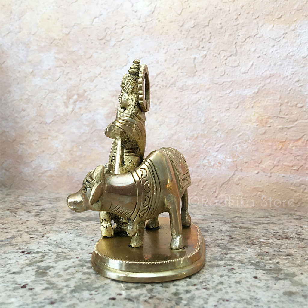 Govinda Krishna With Cow - Brass Murti - 4&quot; Inch