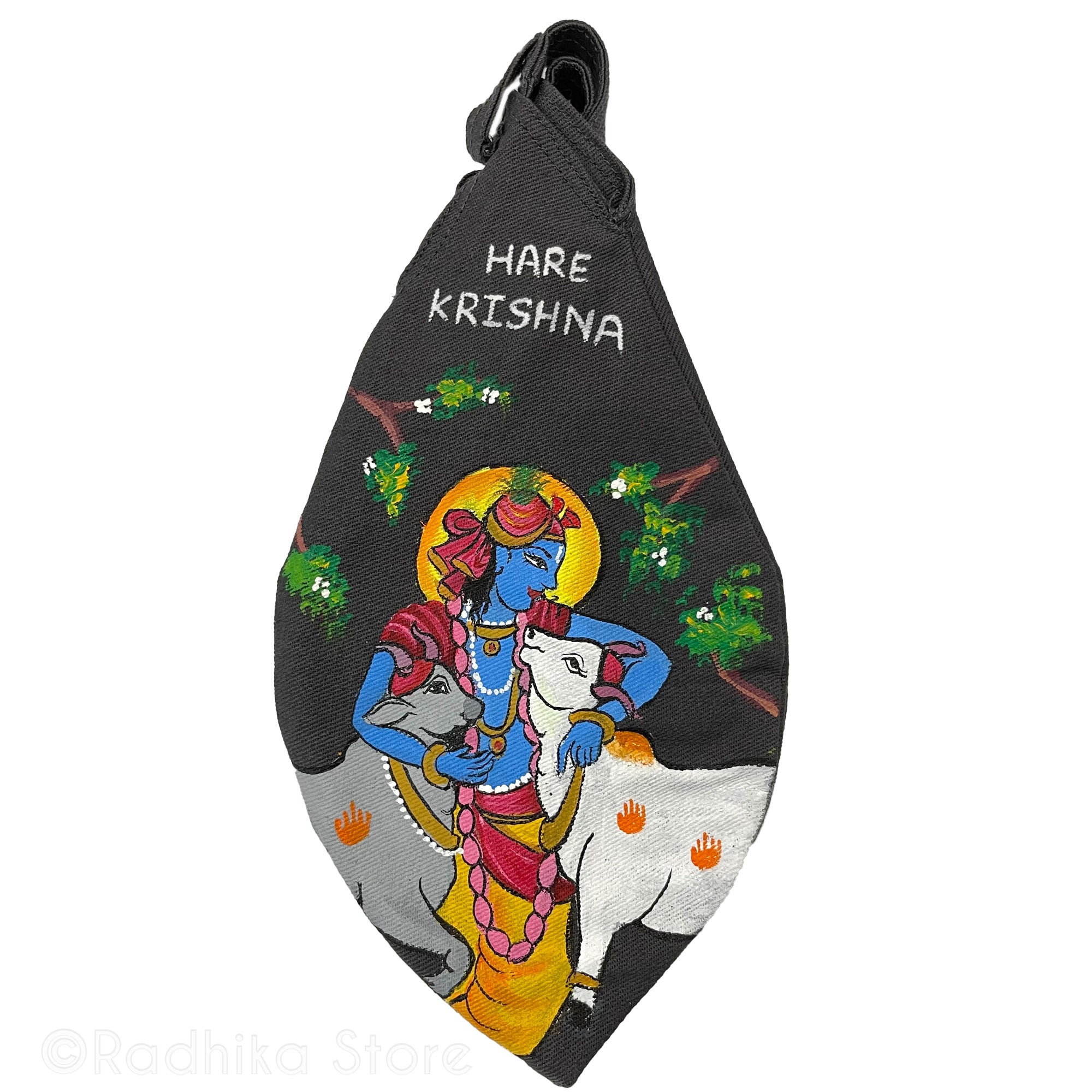 Govinda Loves Cows - Thick Cotton - Hand Painted Bead Bag