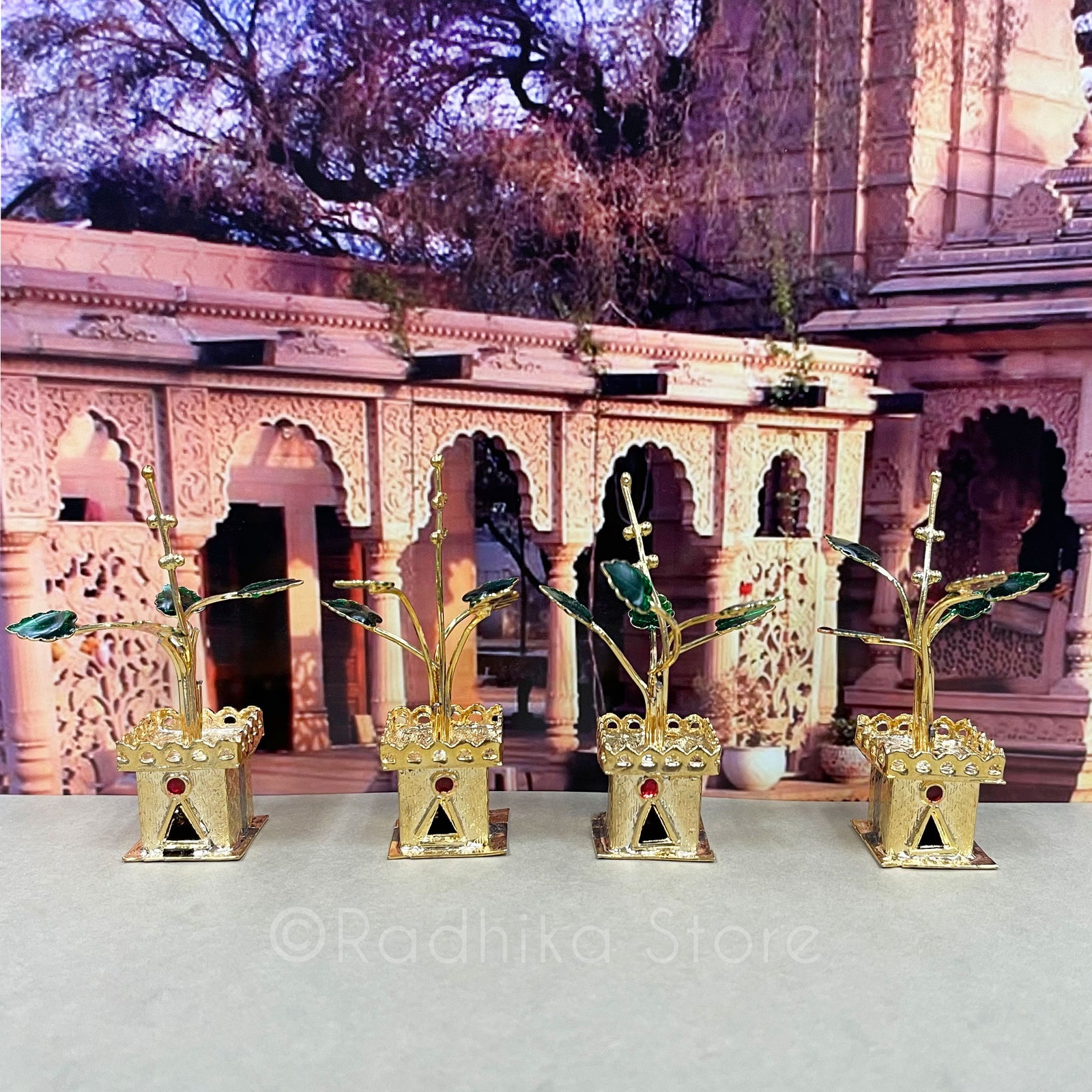 Gold Plated Silver - Tulsi Plant Replica for Altar