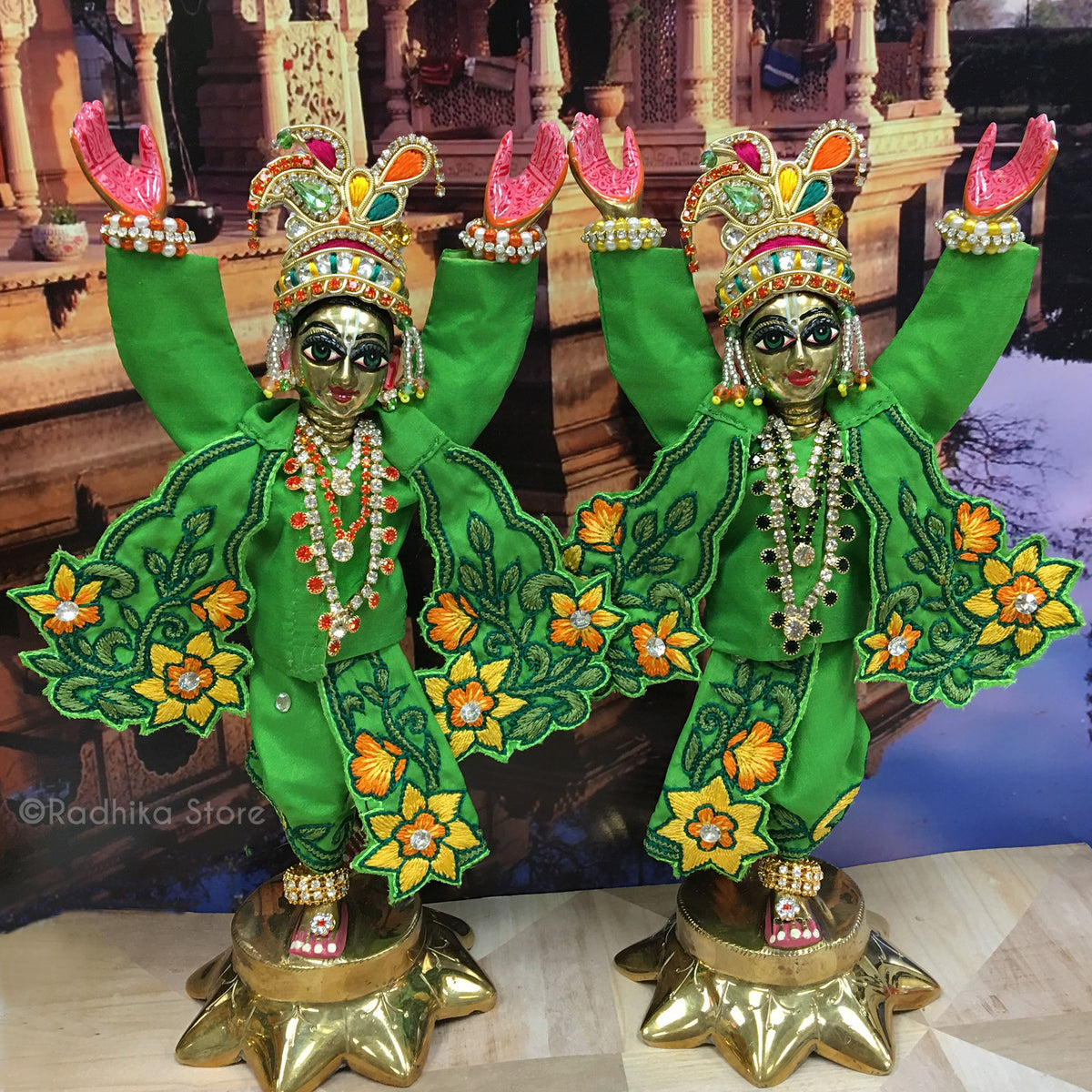Jarikhanda Forest - Deep Green - Silk Satin - Gaura Nitai Deity Outfit