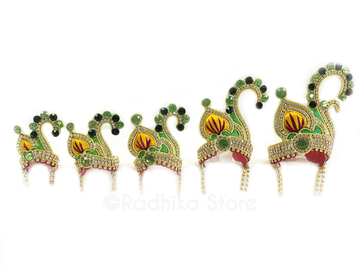 Kusham Sarovara Swan Crown and Necklace Set- Green and Marigold Colors