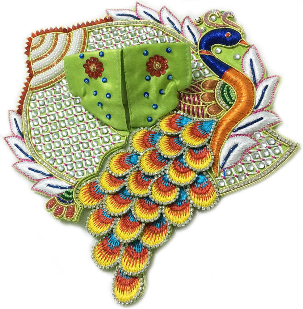 Laddu Gopal Outfit Green White  Conch Peacock  1" to 5" Inch Sizes
