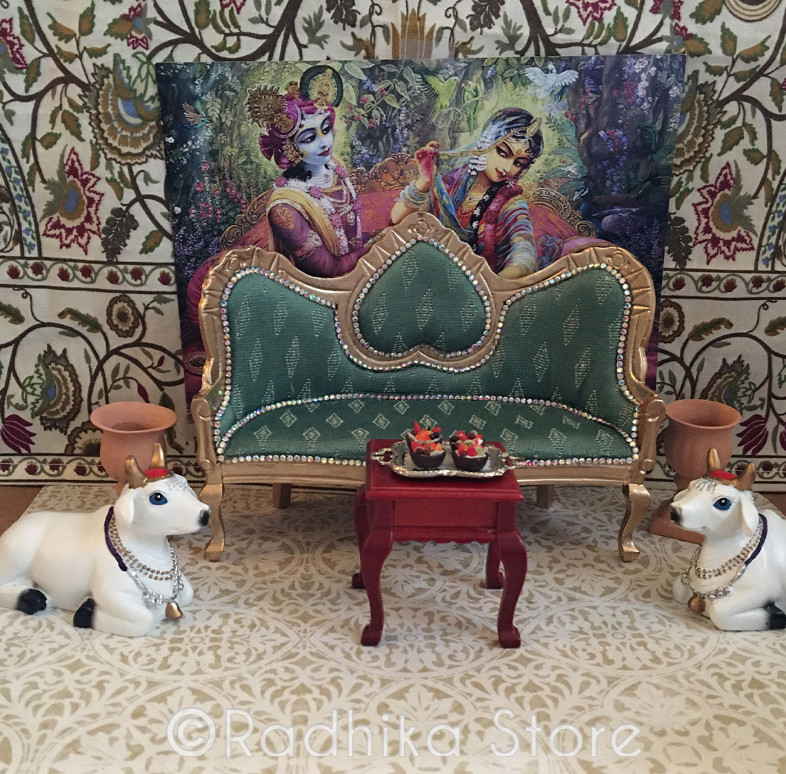 Jeweled Divine Couple Golden Throne- Green