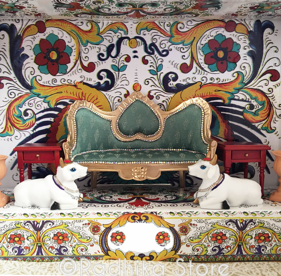 Jeweled Divine Couple Golden Throne- Green