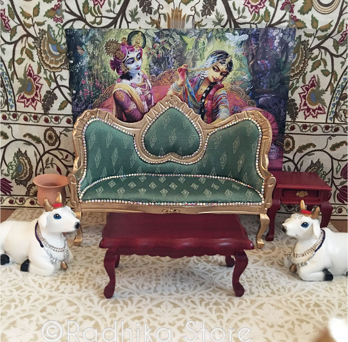 Jeweled Divine Couple Golden Throne- Green