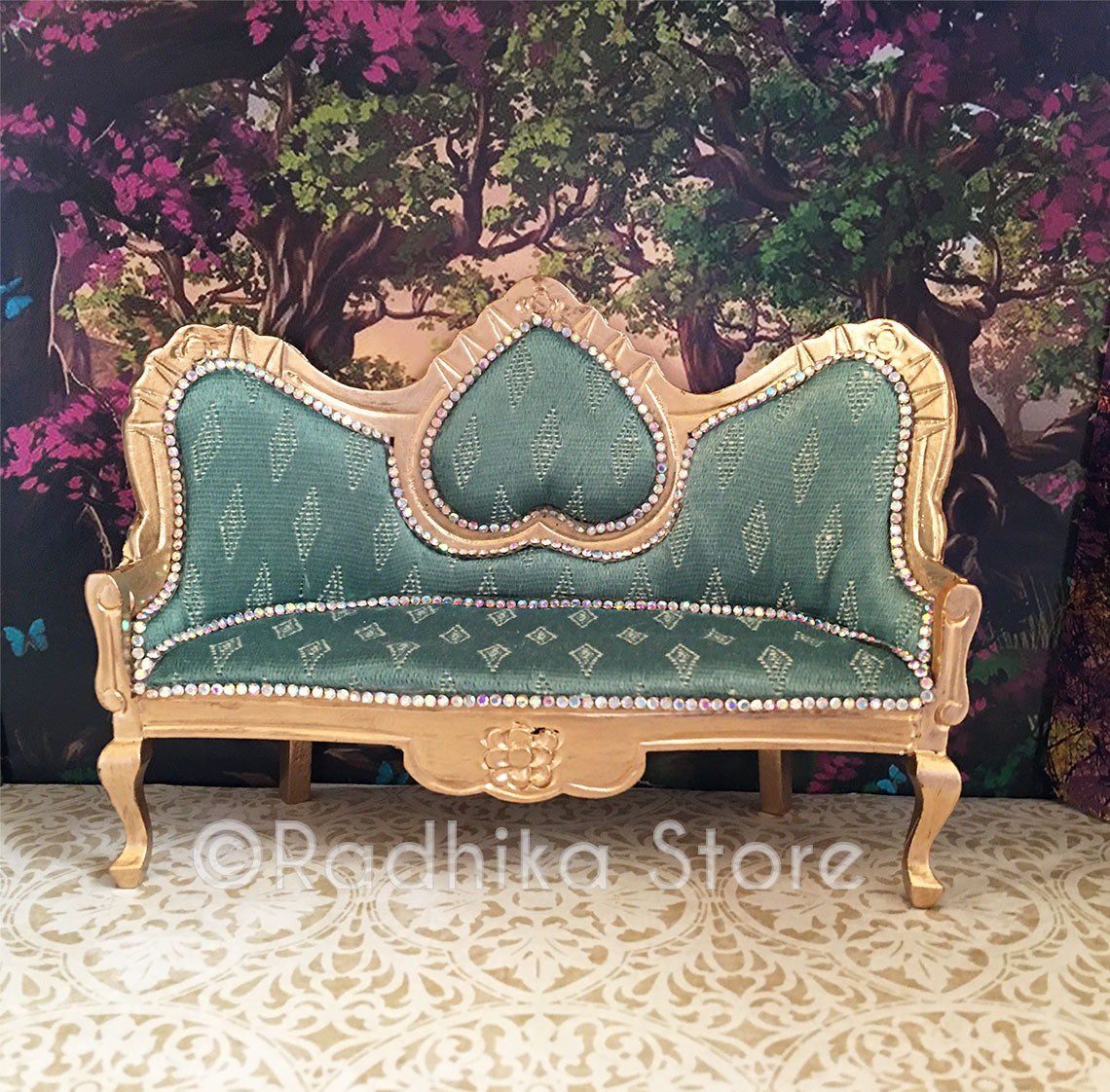 Jeweled Divine Couple Golden Throne- Green