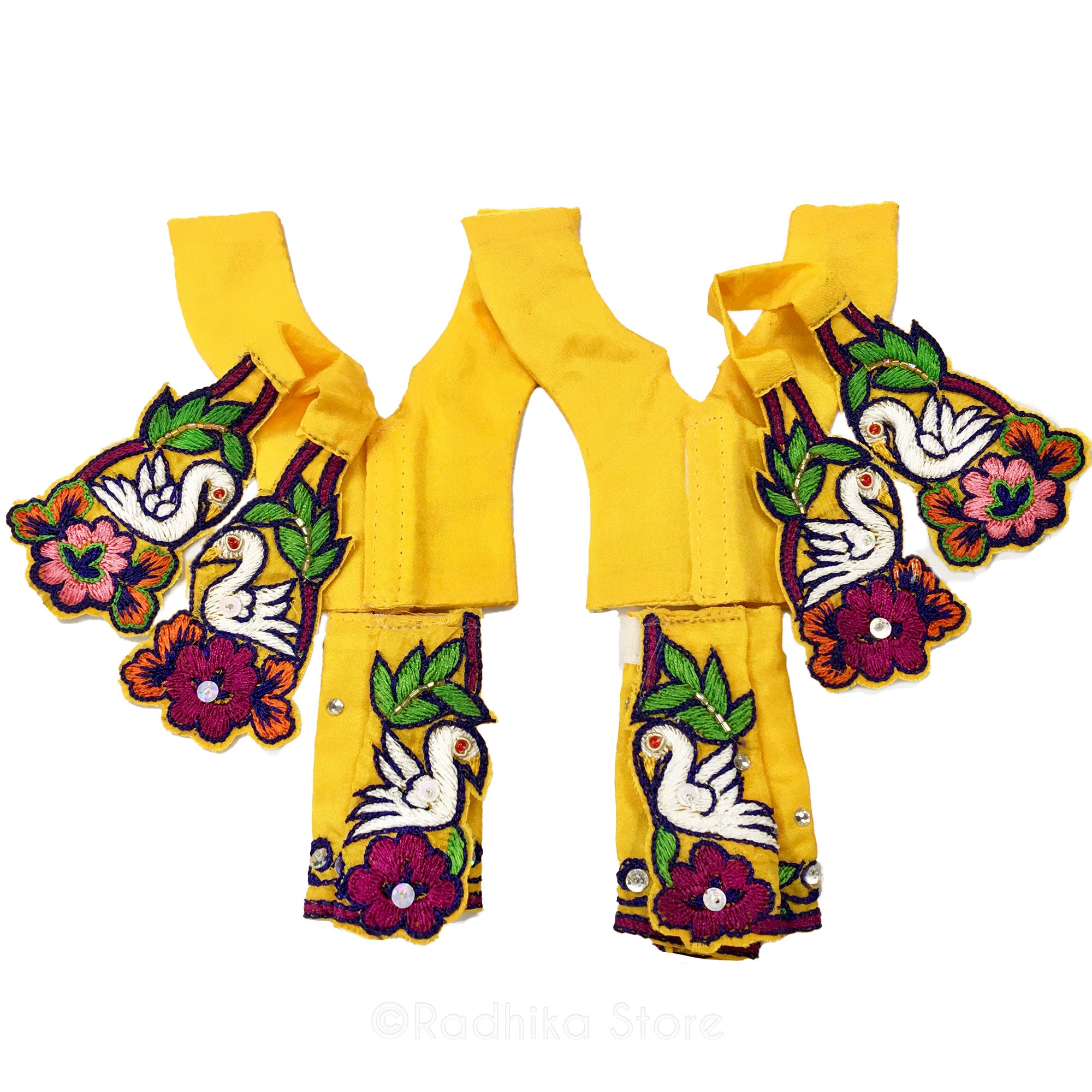 Hamsa Avatar With Purple Flower - Marigold Color Silk Satin - Gaura Nitai Deity Outfit