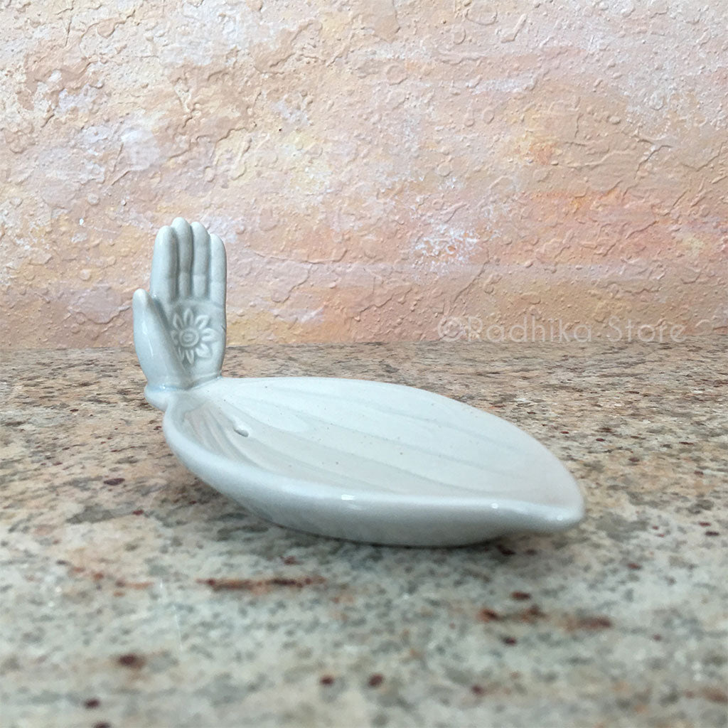 Ceramic Incense Holder - Hand and Leaf Design