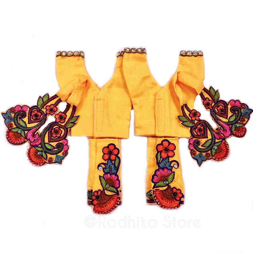 I Lost My Heart in Vrindavan Peacocks - Marigold Yellow - Gaura Nitai Deity Outfit